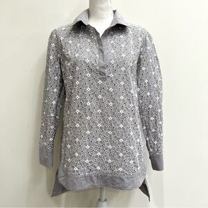 Blumarine Floral Eyelet Black/White Tunic Top Cotton Long Sleeve 42 U.S Small